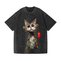 Abstract Cat Vintage Wash Japanese Design T-Shirt