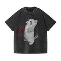 Salute Cat Vintage Wash Japanese Design T-Shirt