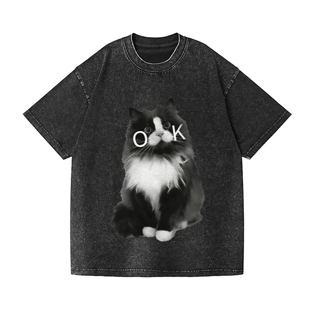 OK Cat Vintage Wash Japanese Design T-Shirt