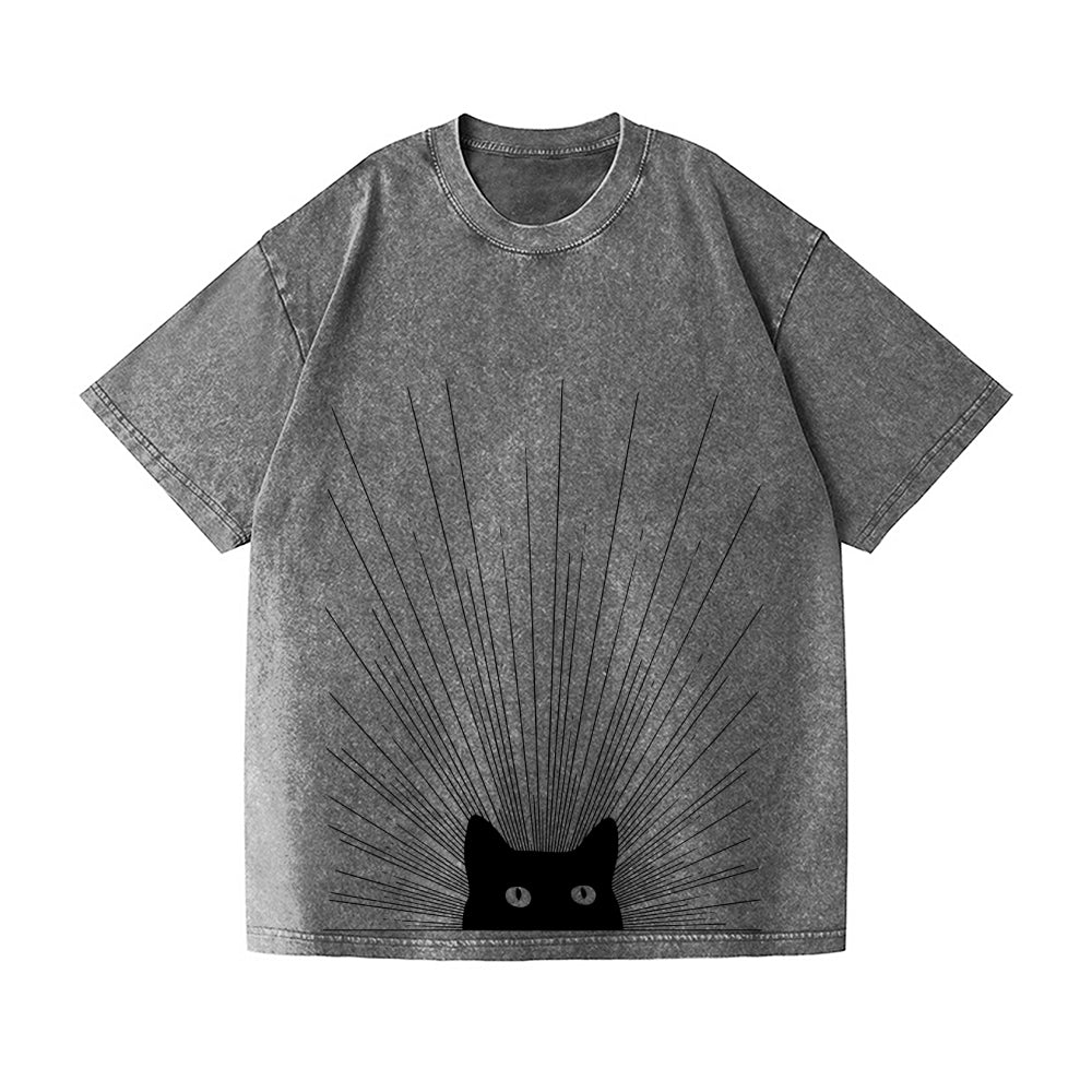 Black Cat Vintage Wash Japanese Design T-Shirt