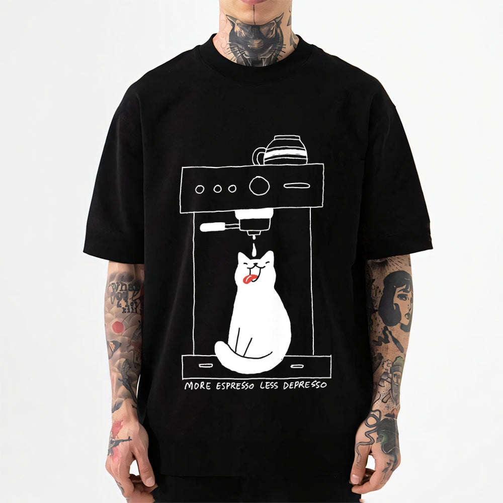 More Espresso, Less Depresso Coffee Cat Japanese Style Classic Tee
