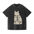 Live Life in Full Bloom Cat Vintage Wash Japanese Design T-Shirt