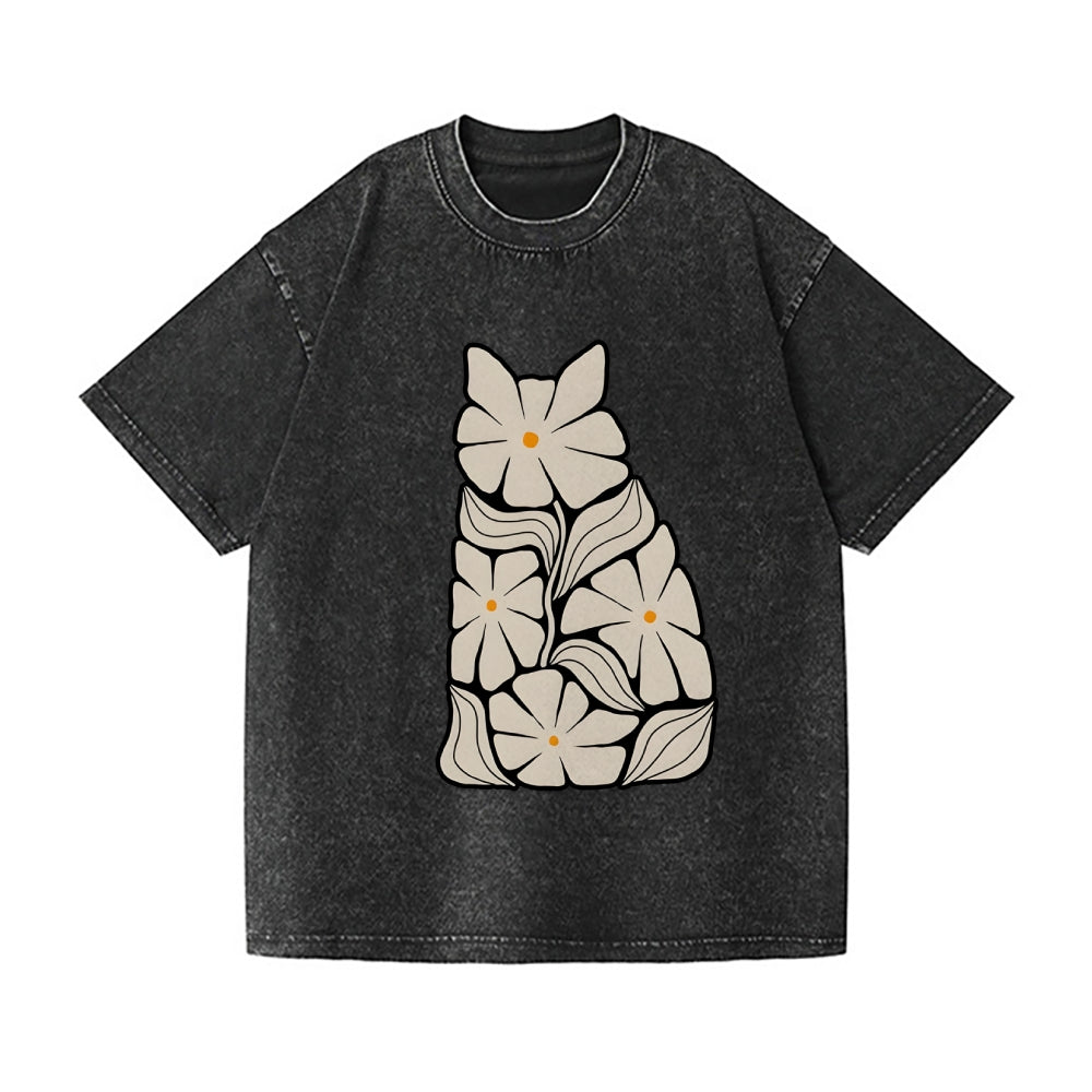 Live Life in Full Bloom Cat Vintage Wash Japanese Design T-Shirt