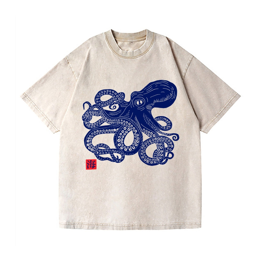 Octopus Vintage Wash Japanese Design T-Shirt