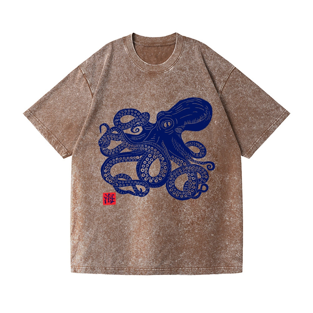 Octopus Vintage Wash Japanese Design T-Shirt