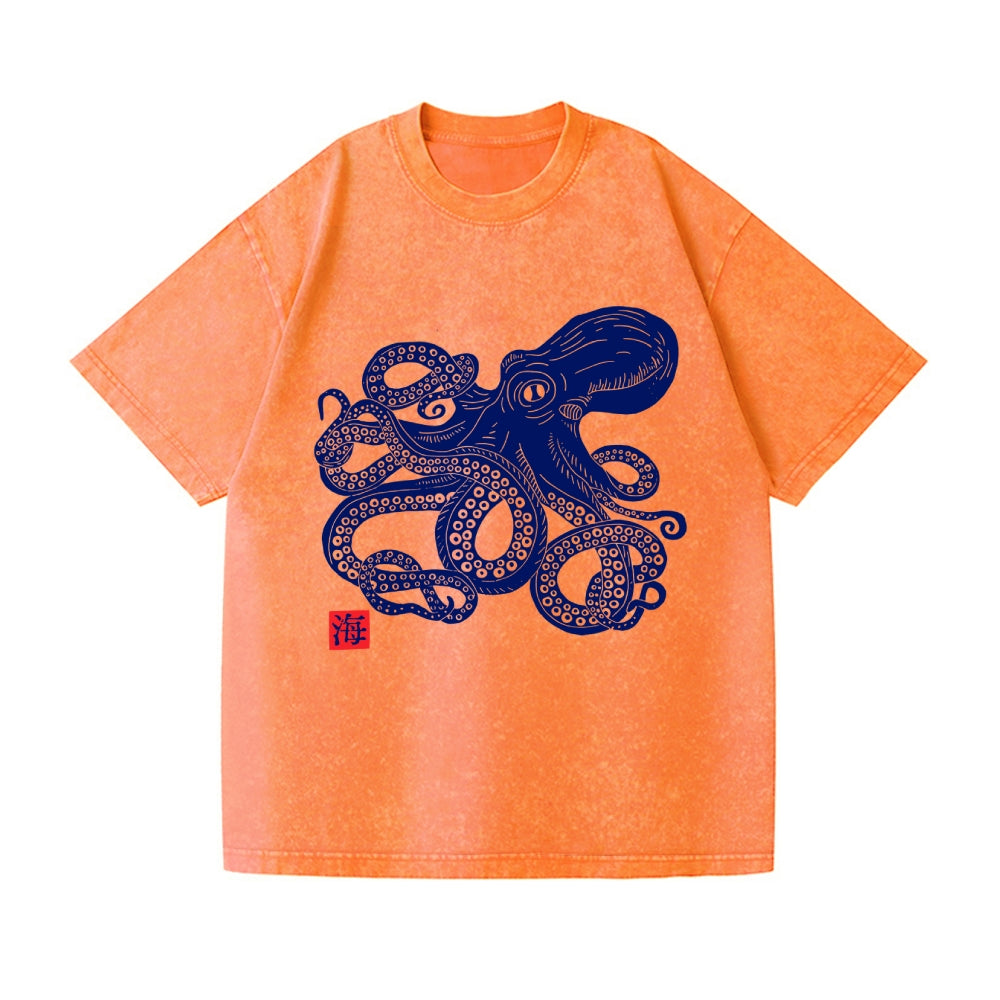 Octopus Vintage Wash Japanese Design T-Shirt