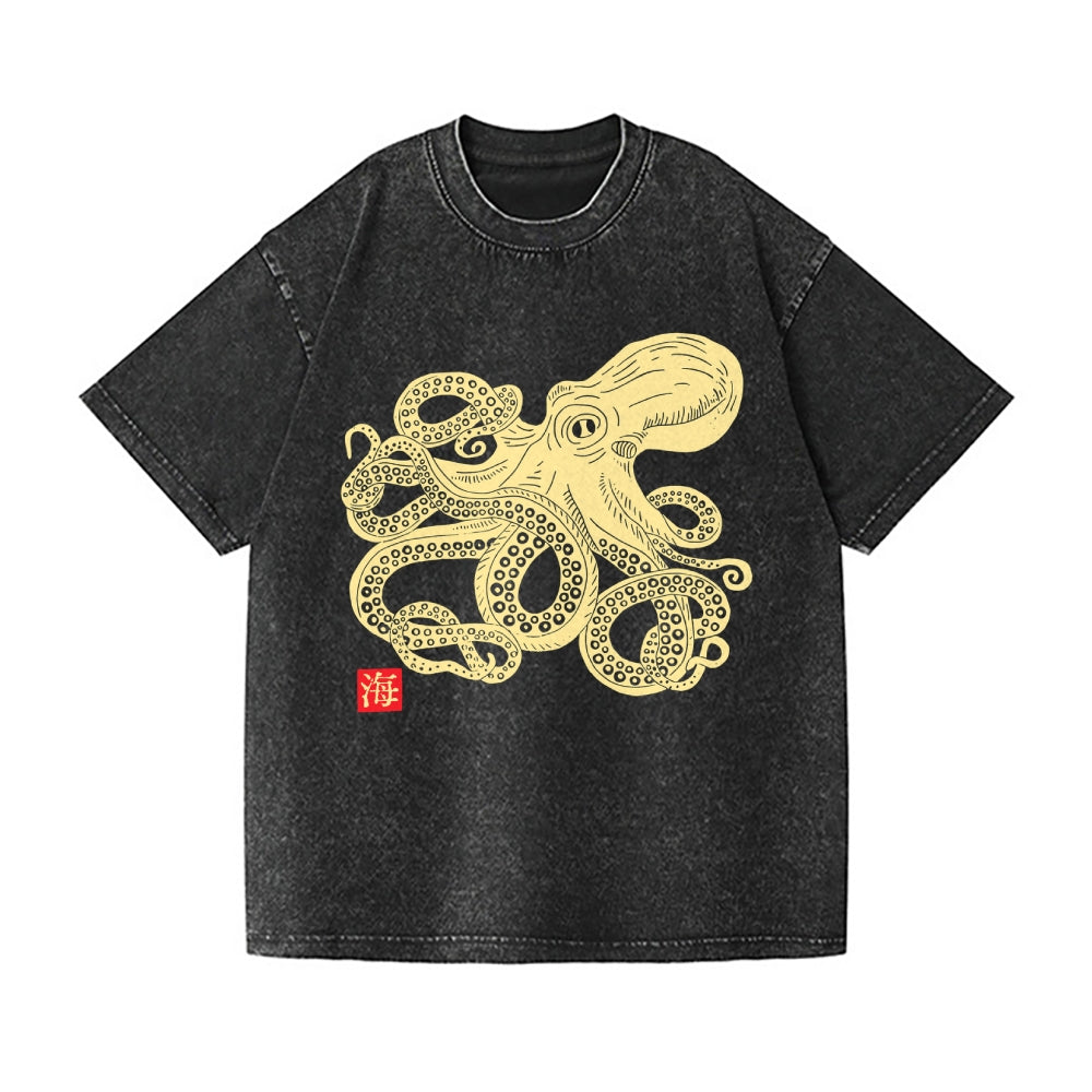 Octopus Vintage Wash Japanese Design T-Shirt