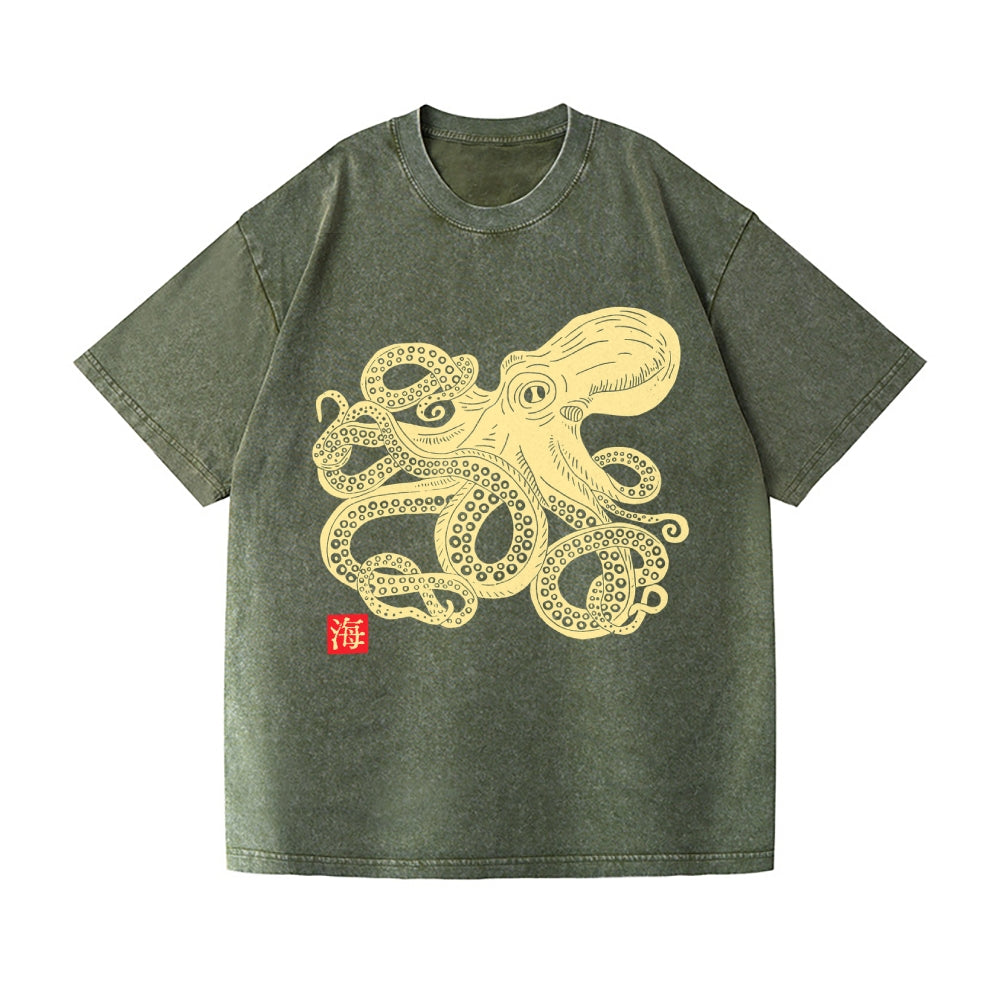 Octopus Vintage Wash Japanese Design T-Shirt