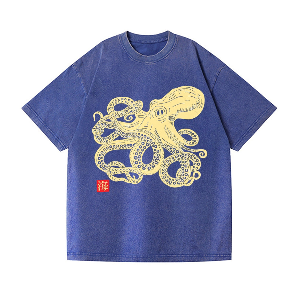 Octopus Vintage Wash Japanese Design T-Shirt