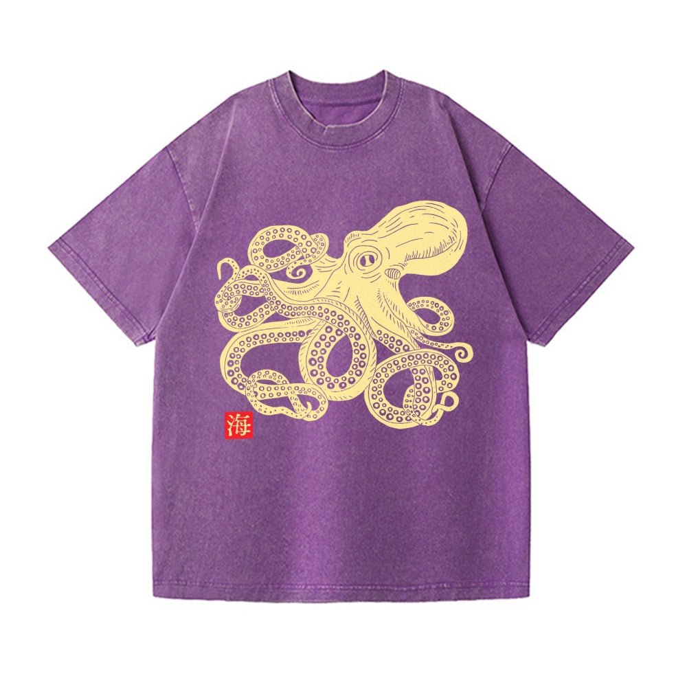 Octopus Vintage Wash Japanese Design T-Shirt