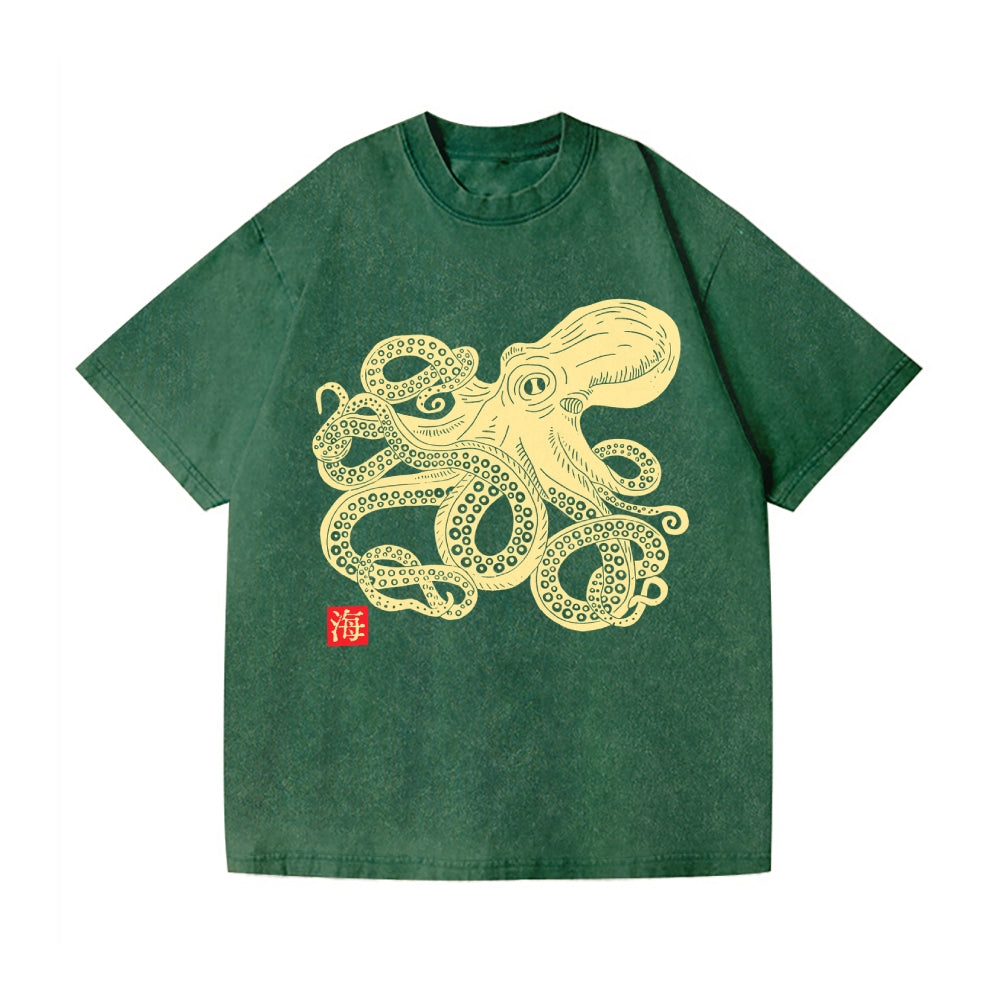 Octopus Vintage Wash Japanese Design T-Shirt