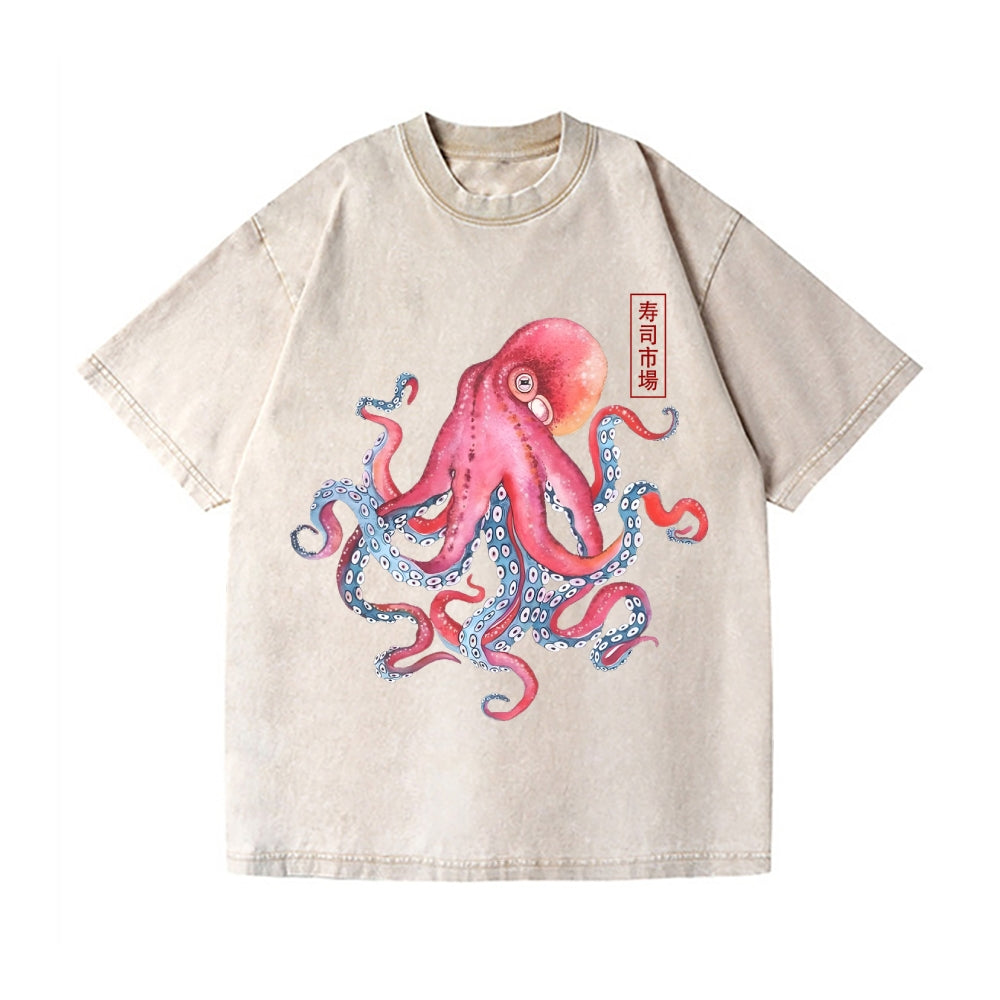 Octopus Vintage Wash Japanese Design T-Shirt