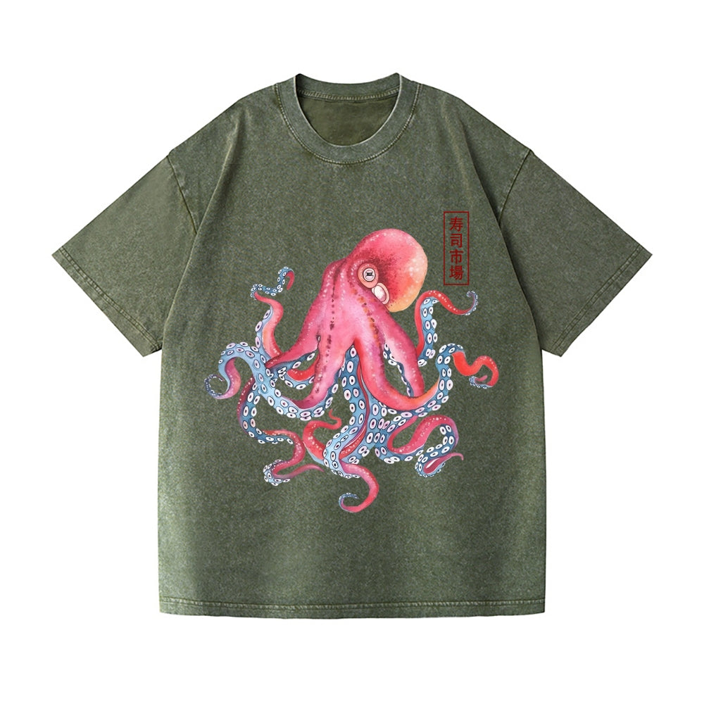 Octopus Vintage Wash Japanese Design T-Shirt