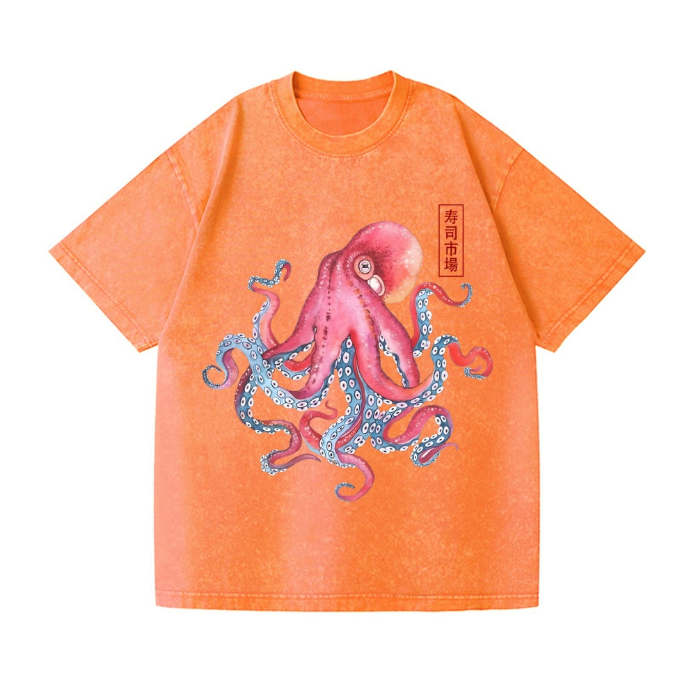 Octopus Vintage Wash Japanese Design T-Shirt