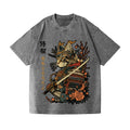 Cat Samurai Vintage Wash Japanese Design T-Shirt