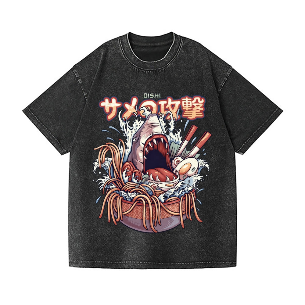 Shark Ramen Vintage Wash Japanese Design T-Shirt