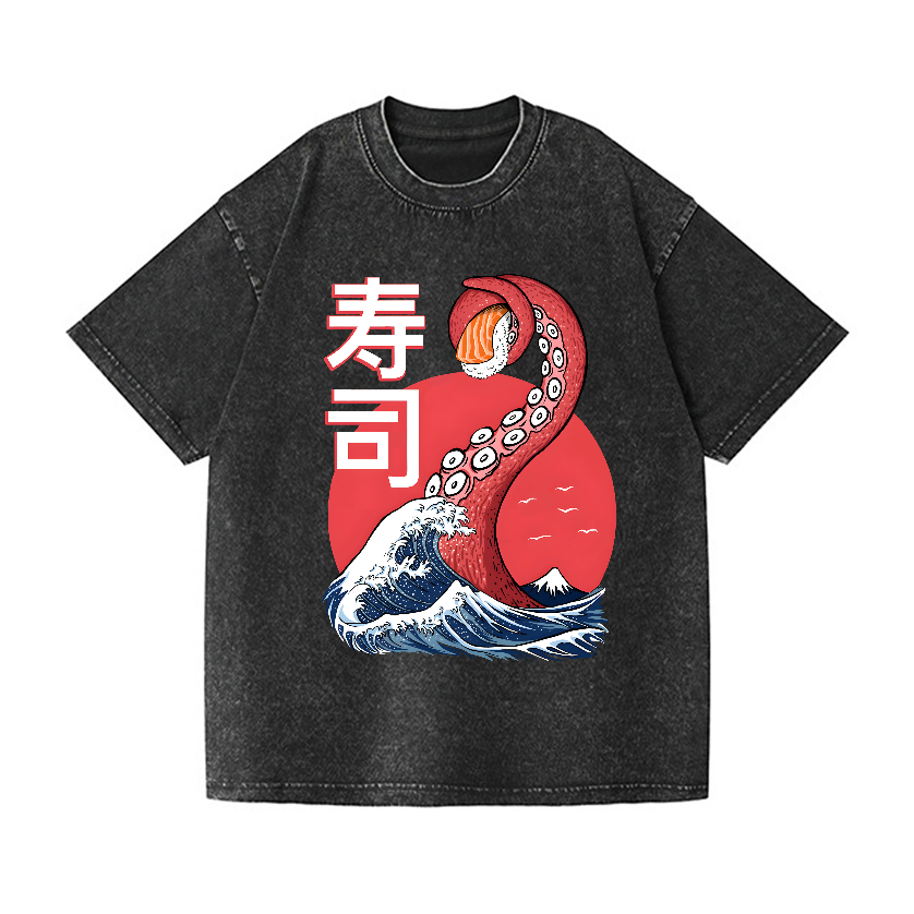 Sushi Octopus Vintage Wash Japanese Design T-Shirt