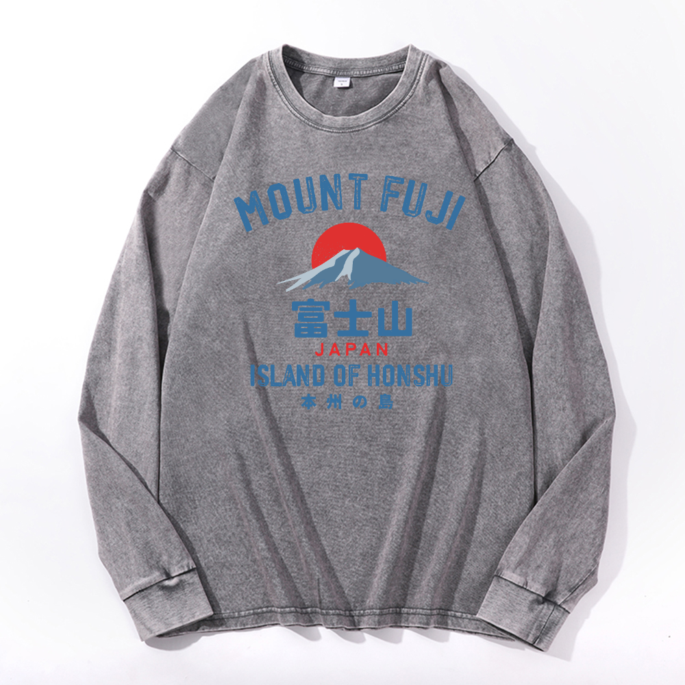 Fuji Mountain Vintage Cotton Wash Crewneck Long-Sleeve T-Shirt