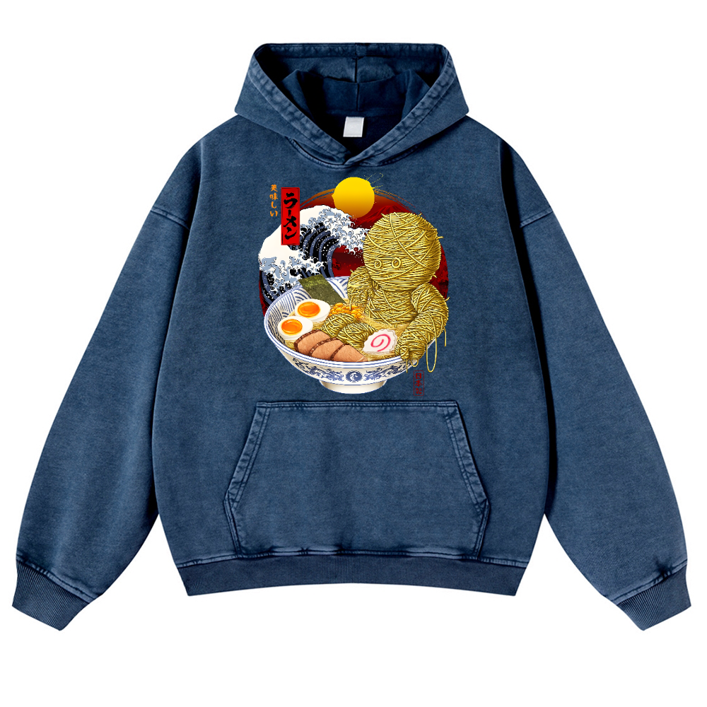 Ramen Mummy Vintage Washed Thick Cotton Hoodie