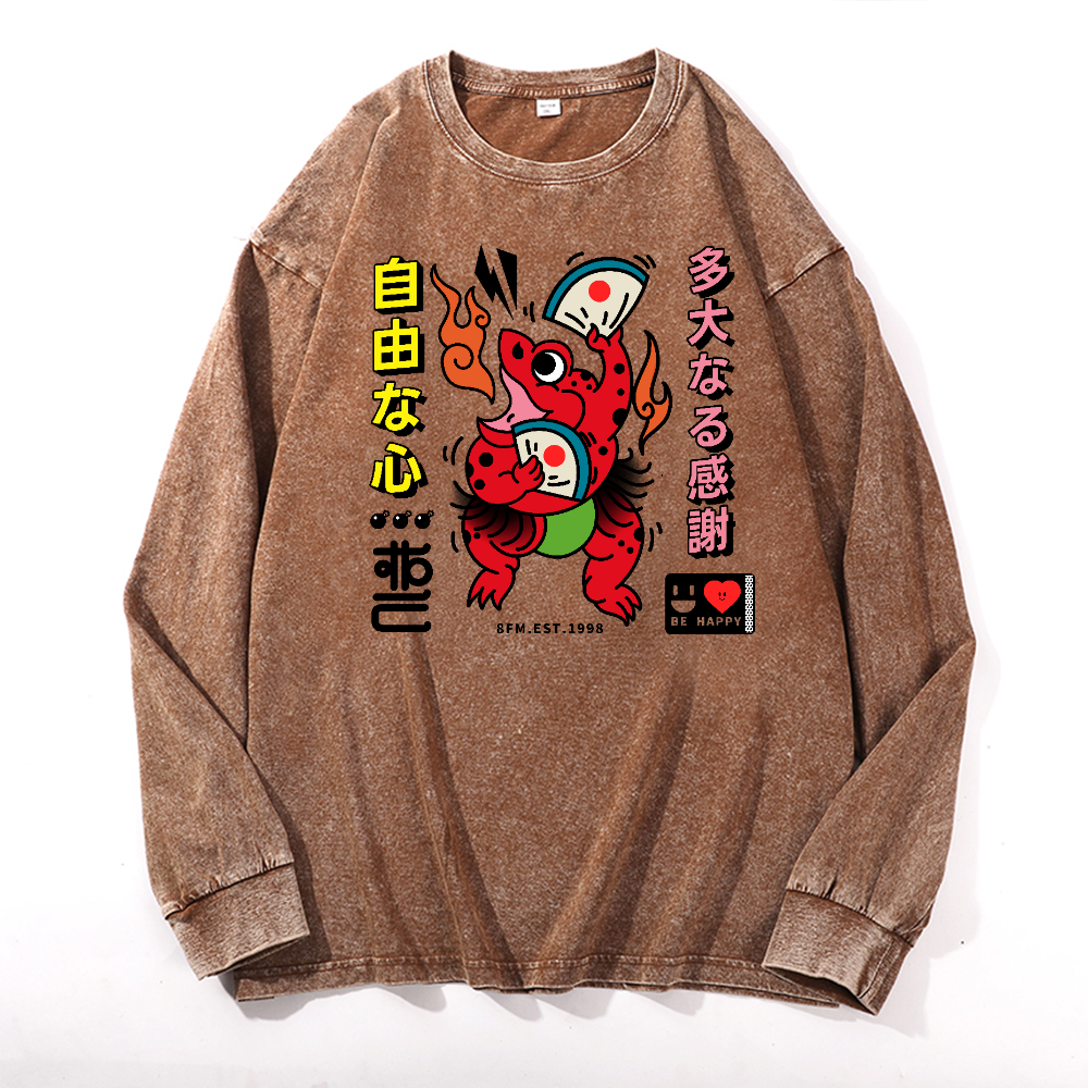 Frog Vintage Cotton Wash Crewneck Long-Sleeve T-Shirt