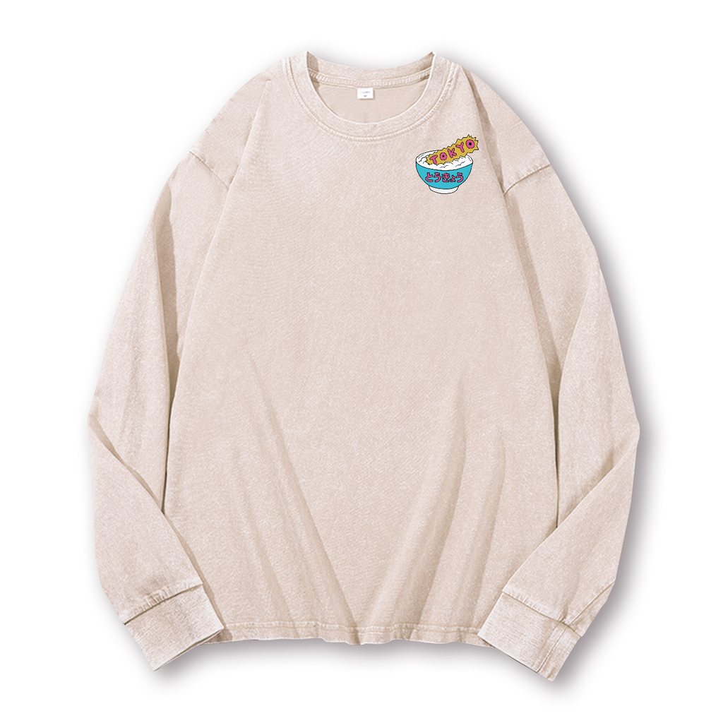 Kaiju The Monster Rice of Tokyo Vintage Washed Cotton Back Art Long-sleeve T-shirt
