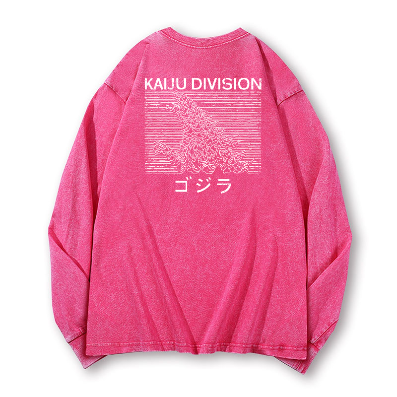 Kaiju Kaiju Monster Division Vintage Washed Cotton Back Art Long-sleeve T-shirt