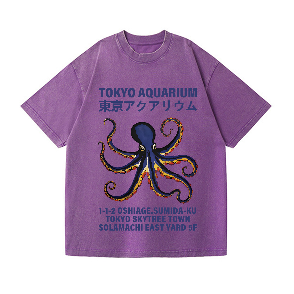 Tokyo Aquarium Octopus Vintage Wash Japanese Design T-Shirt