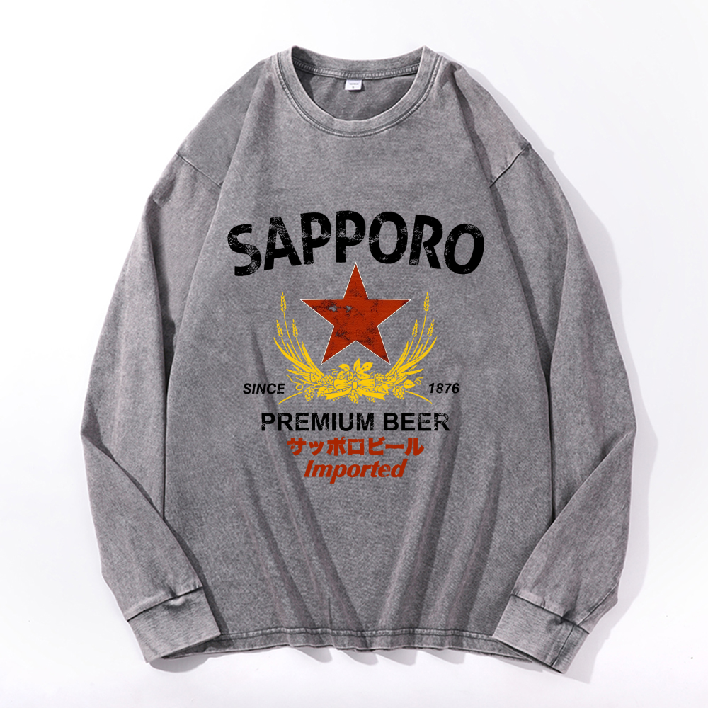 Vintage Cotton Wash Crewneck Long-Sleeve T-Shirt