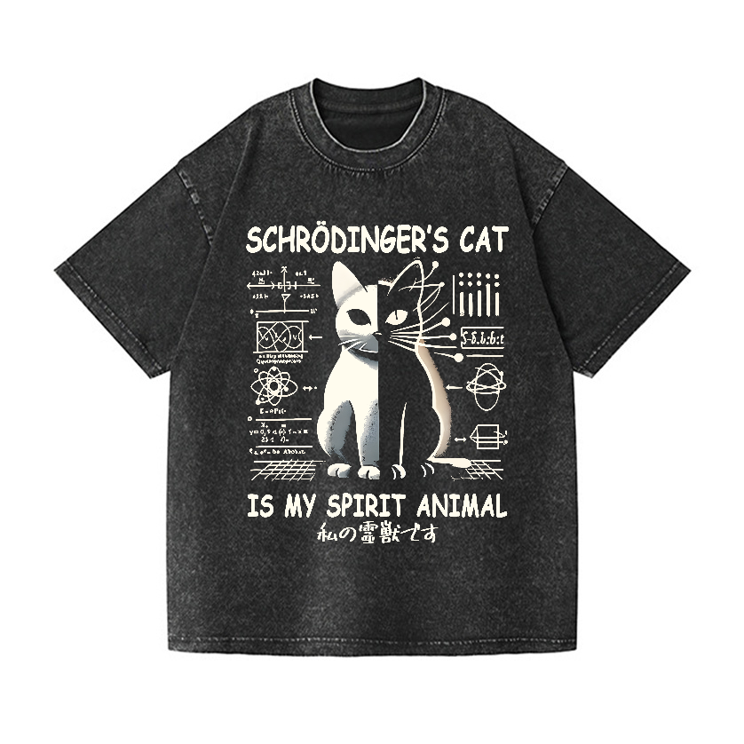 Spirit Animal Cat Vintage Wash Japanese Design T-Shirt