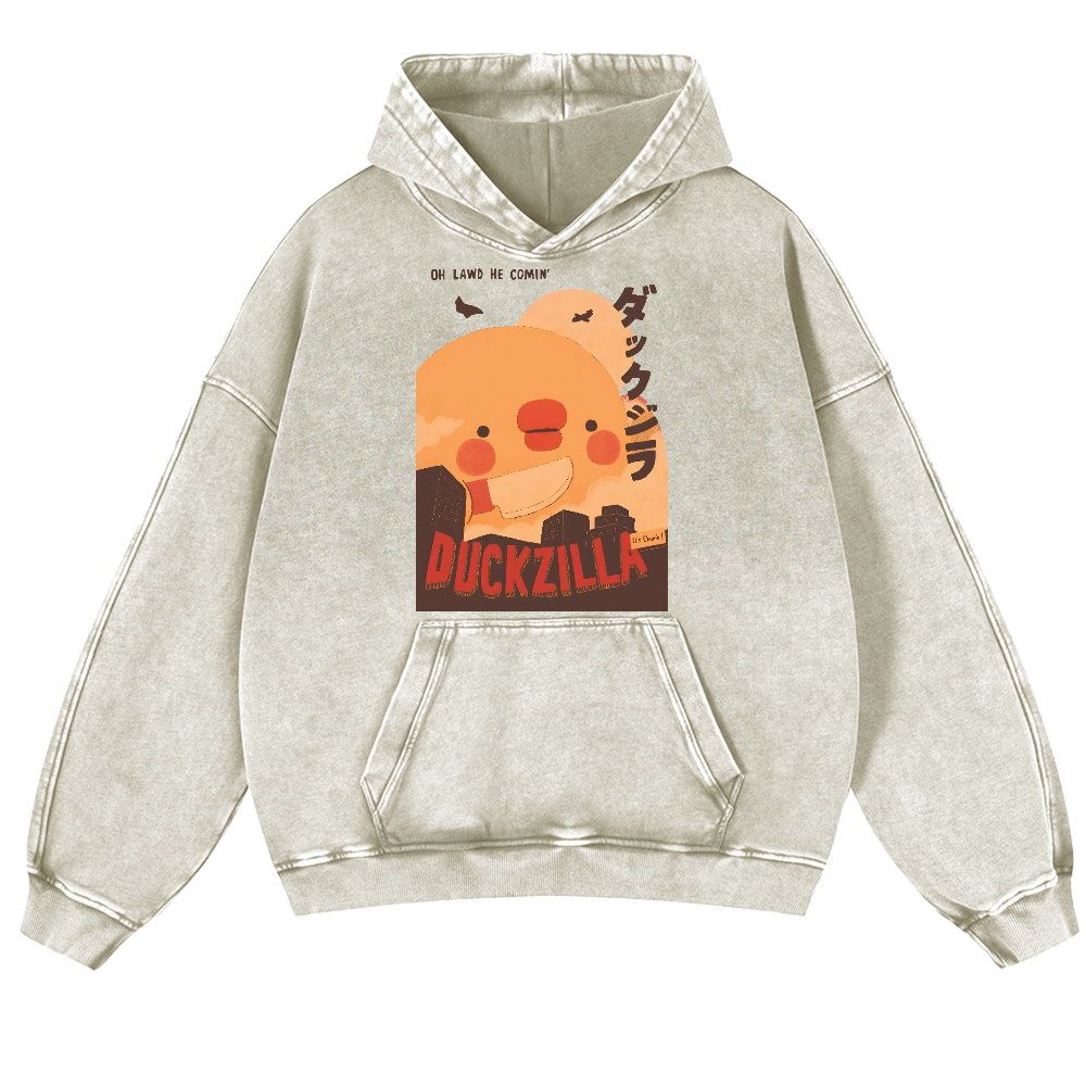 Duck Kaiju Vintage Washed Thick Cotton Hoodie