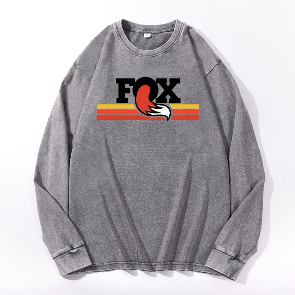 FOX Vintage Cotton Wash Crewneck Long-Sleeve T-Shirt