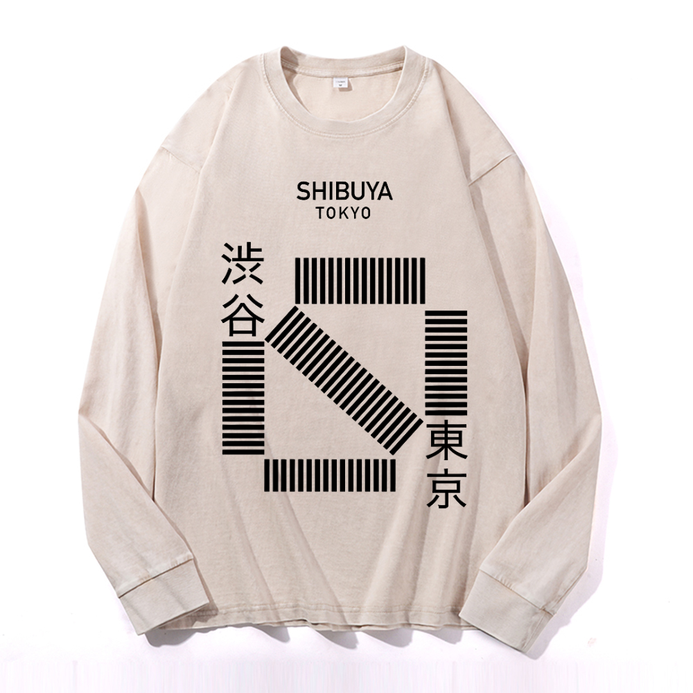 Vintage Cotton Wash Crewneck Long-Sleeve T-Shirt