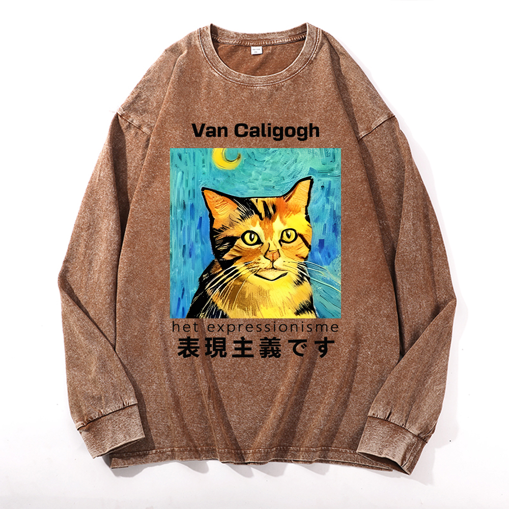 Cat Van Caligogh Vintage Cotton Wash Long-sleeve T-shirt