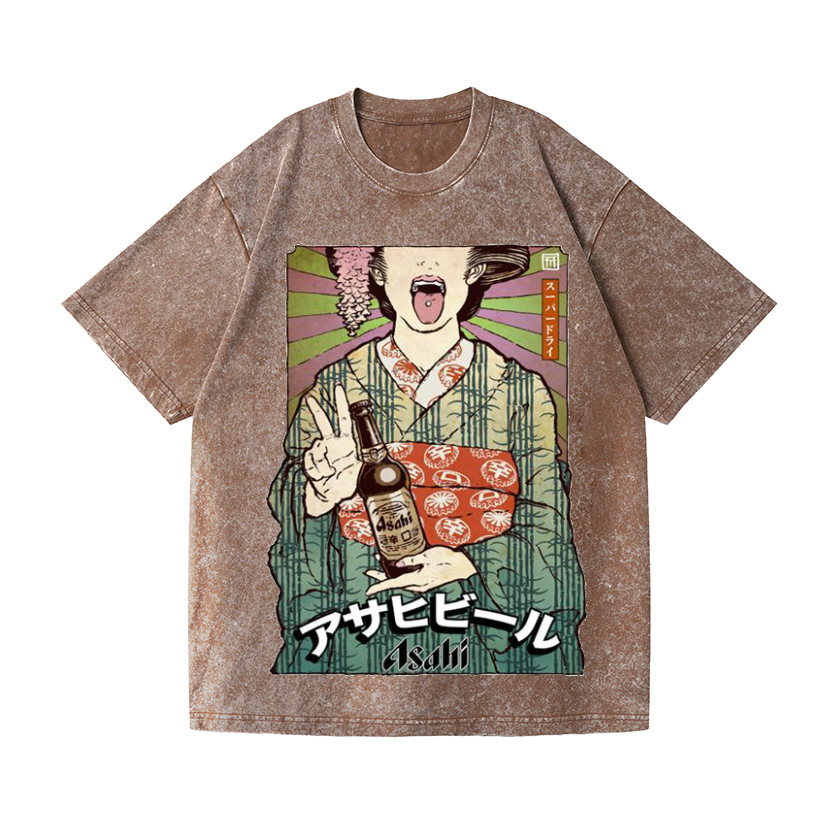 Asahi Breweries Beer Vintage Wash Japanese Design T-Shirt