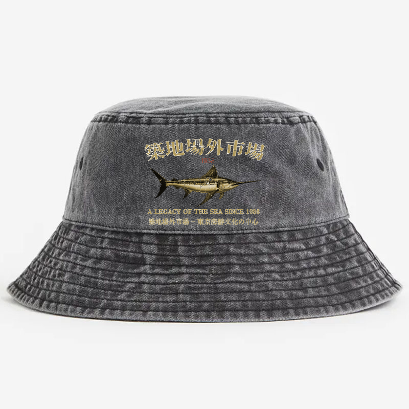Tsukiji Market Fish Vintage 100% Cotton Bucket Hat