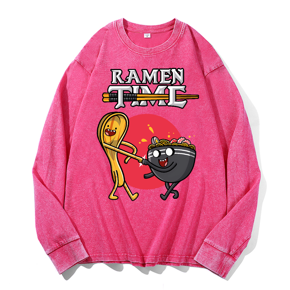 Ramen Vintage Cotton Wash Crewneck Long-Sleeve T-Shirt