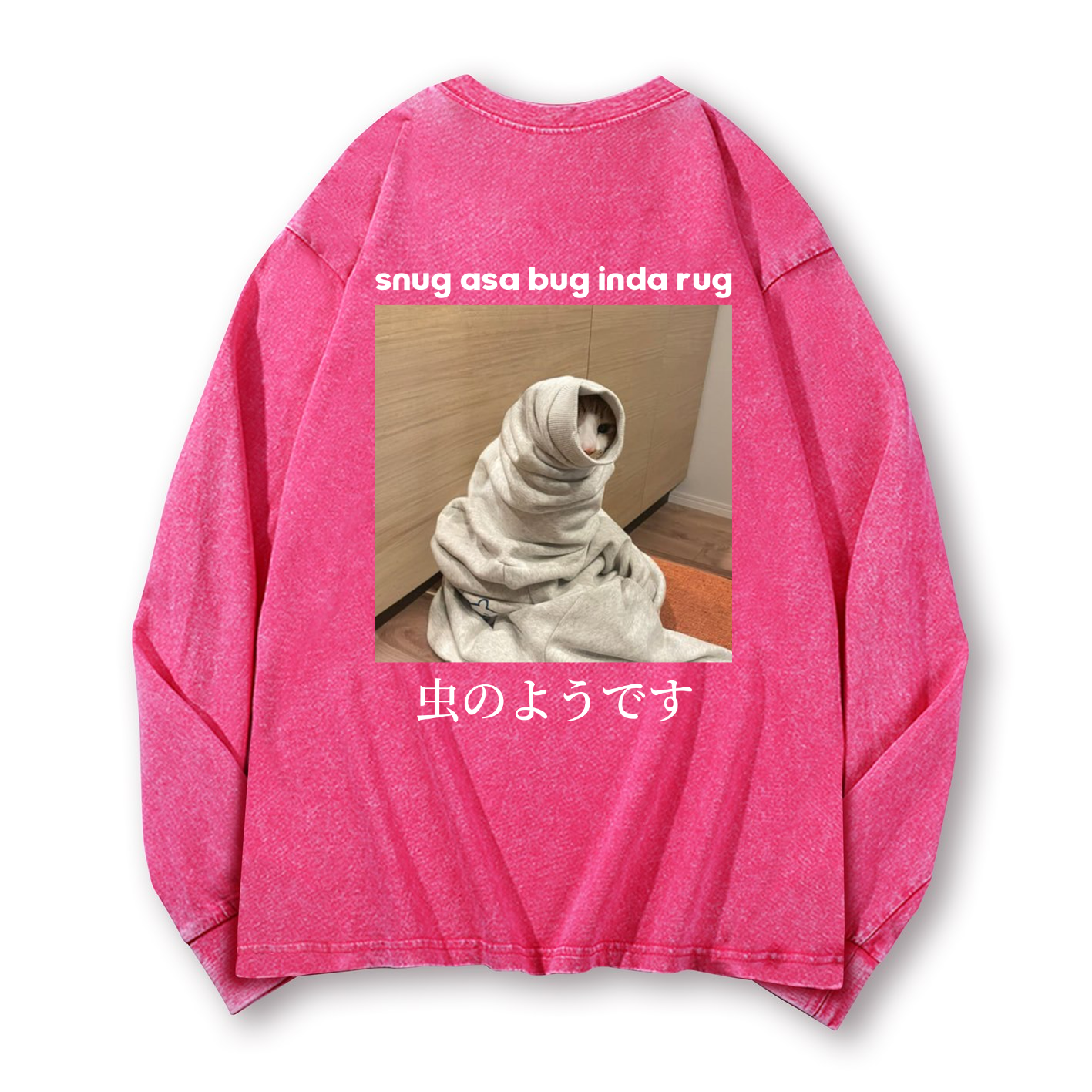 Snug Cat Vintage Washed Cotton Back Art Long-sleeve T-shirt
