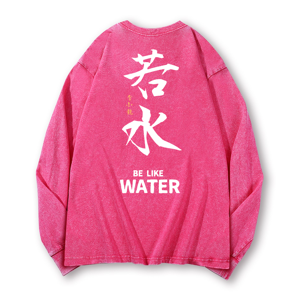 Bruce Lee Water Vintage Washed Cotton Back Art Long-sleeve T-shirt