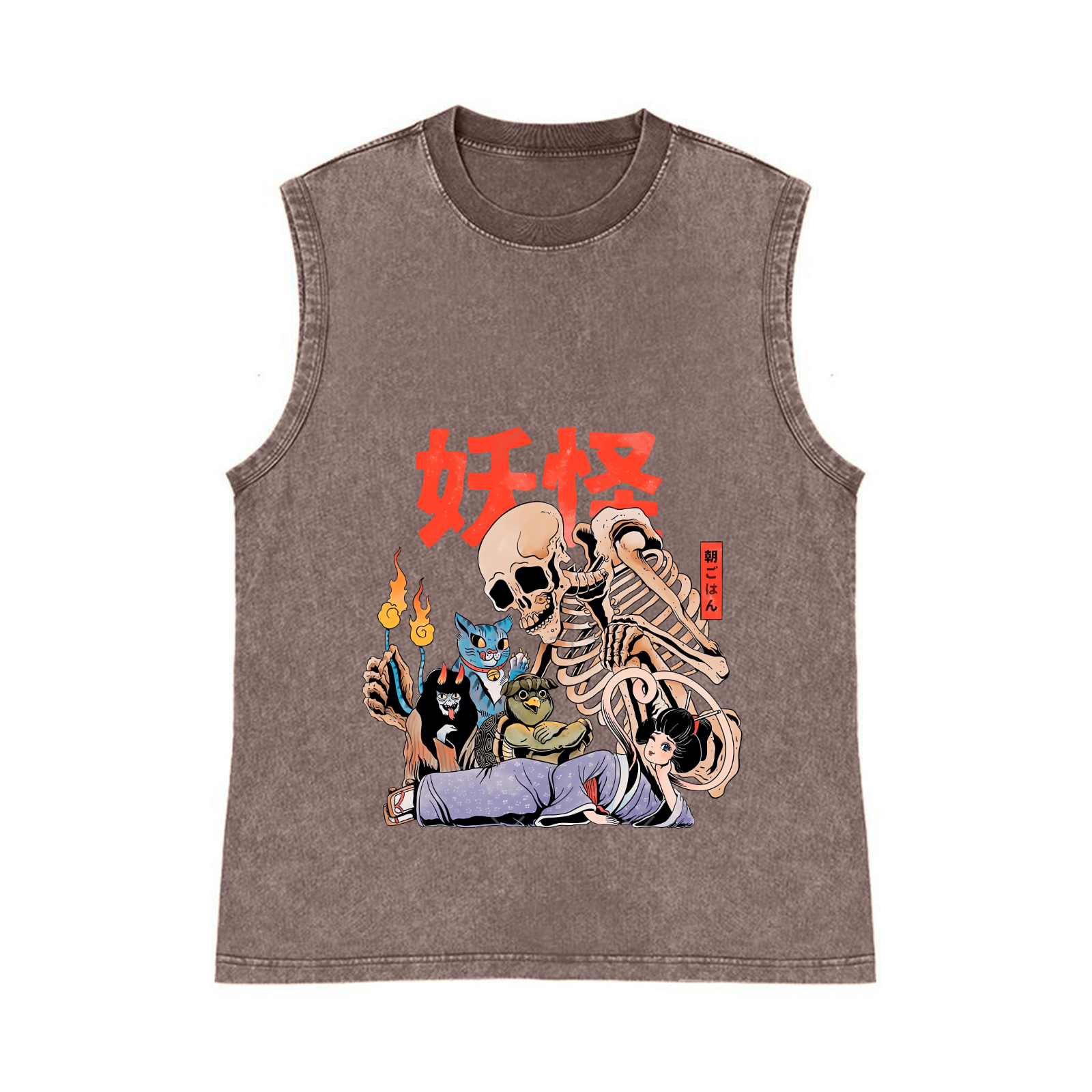 A Mysterious Group of Japanese Yokai Catzilla Pure Cotton Wash-Dyed Sleeveless Tank Top