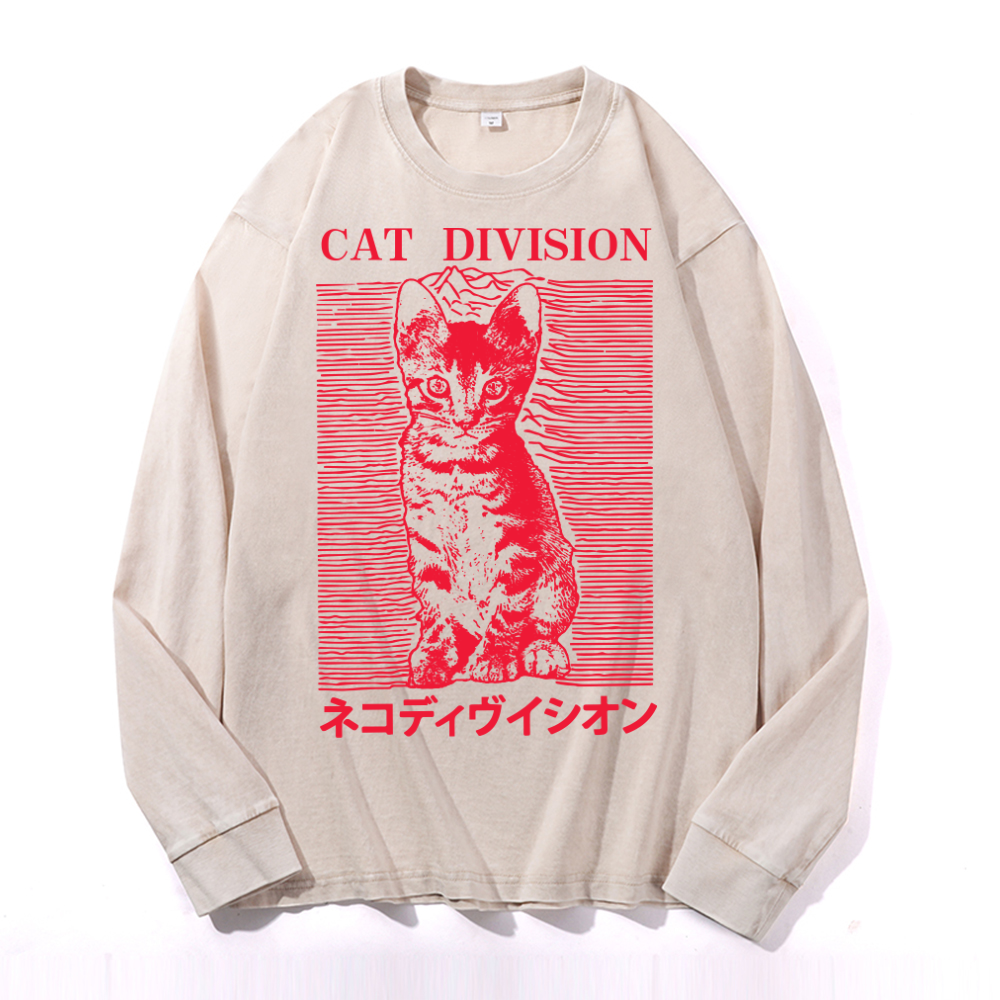 Cat Division Vintage Cotton Wash Crewneck Long-Sleeve T-Shirt