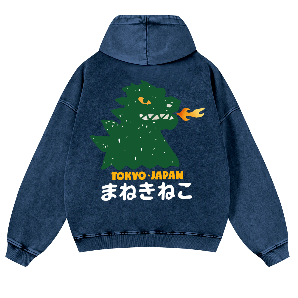 Kaiju Monster Tokyo Japan Vintage Washed Cotton Back Art Hoodie