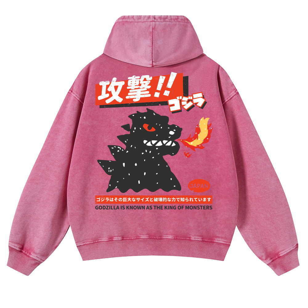 Kaiju Is Known As The King Of Monsters Vintage Washed Cotton Back Art Hoodie