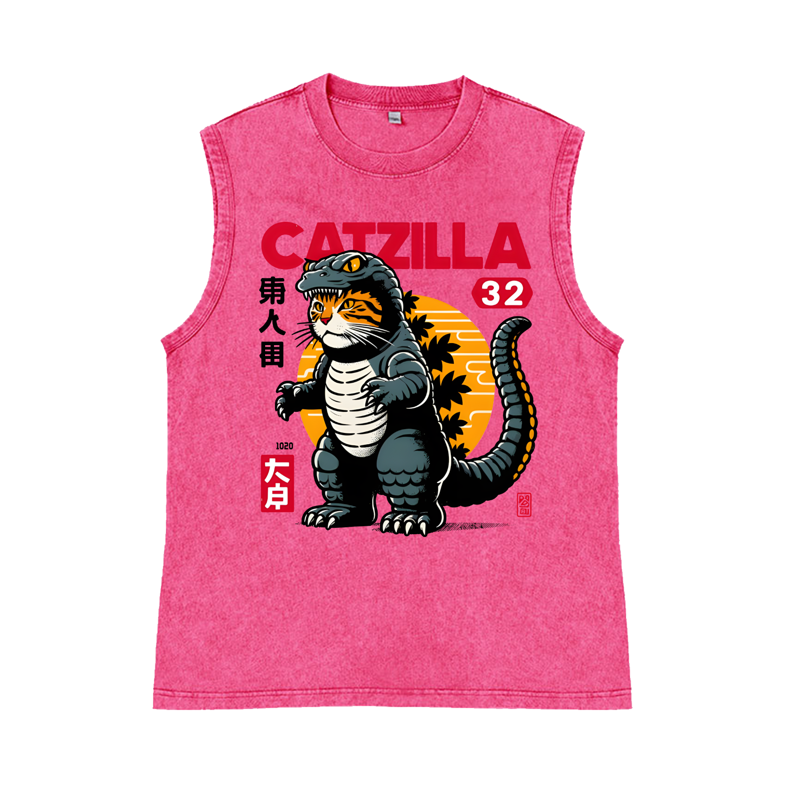 Catzilla Cat Kaiju Pure Cotton Wash-Dyed Sleeveless Tank Top
