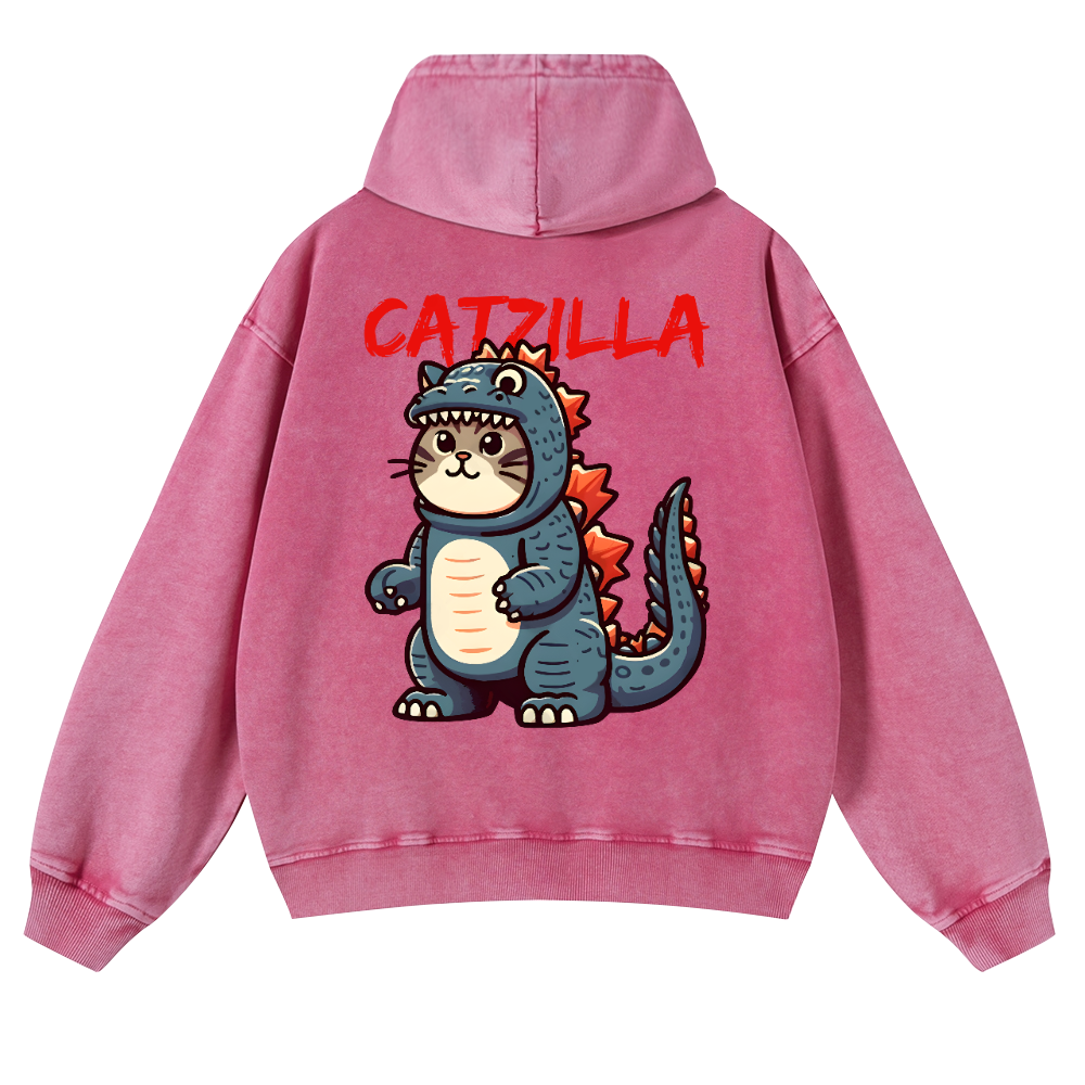Cat Kaiju Catzilla Vintage Washed Cotton Back Art Hoodie