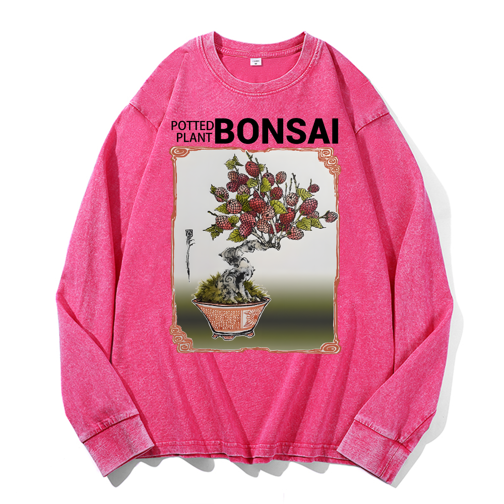 Bonsai Vintage Cotton Wash Crewneck Long-Sleeve T-Shirt