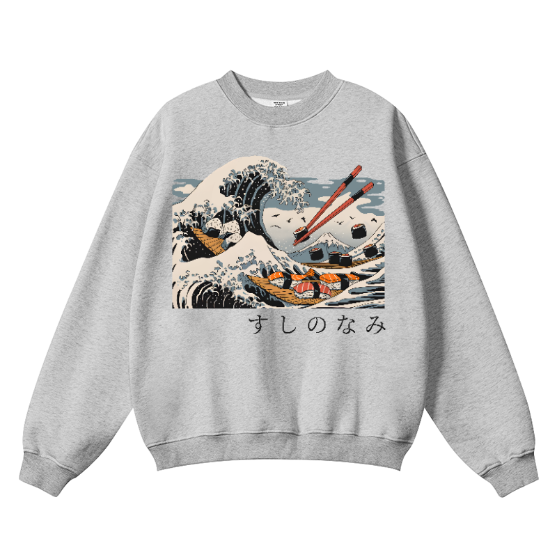 Sushi Great Wave Vintage Cotton Blend Crewneck Sweatshirt