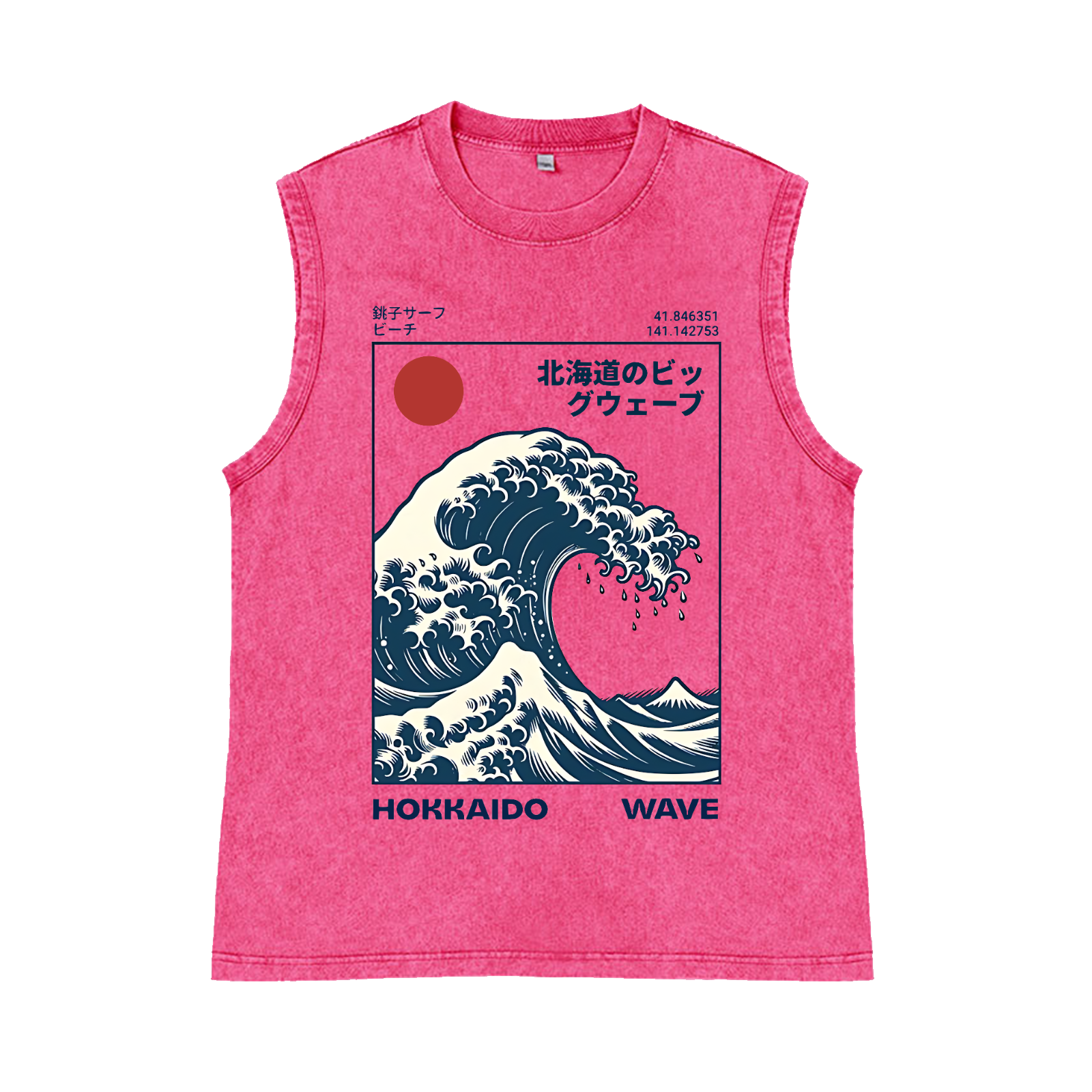 Hokkaido Wave Pure Cotton Wash-Dyed Sleeveless Tank Top