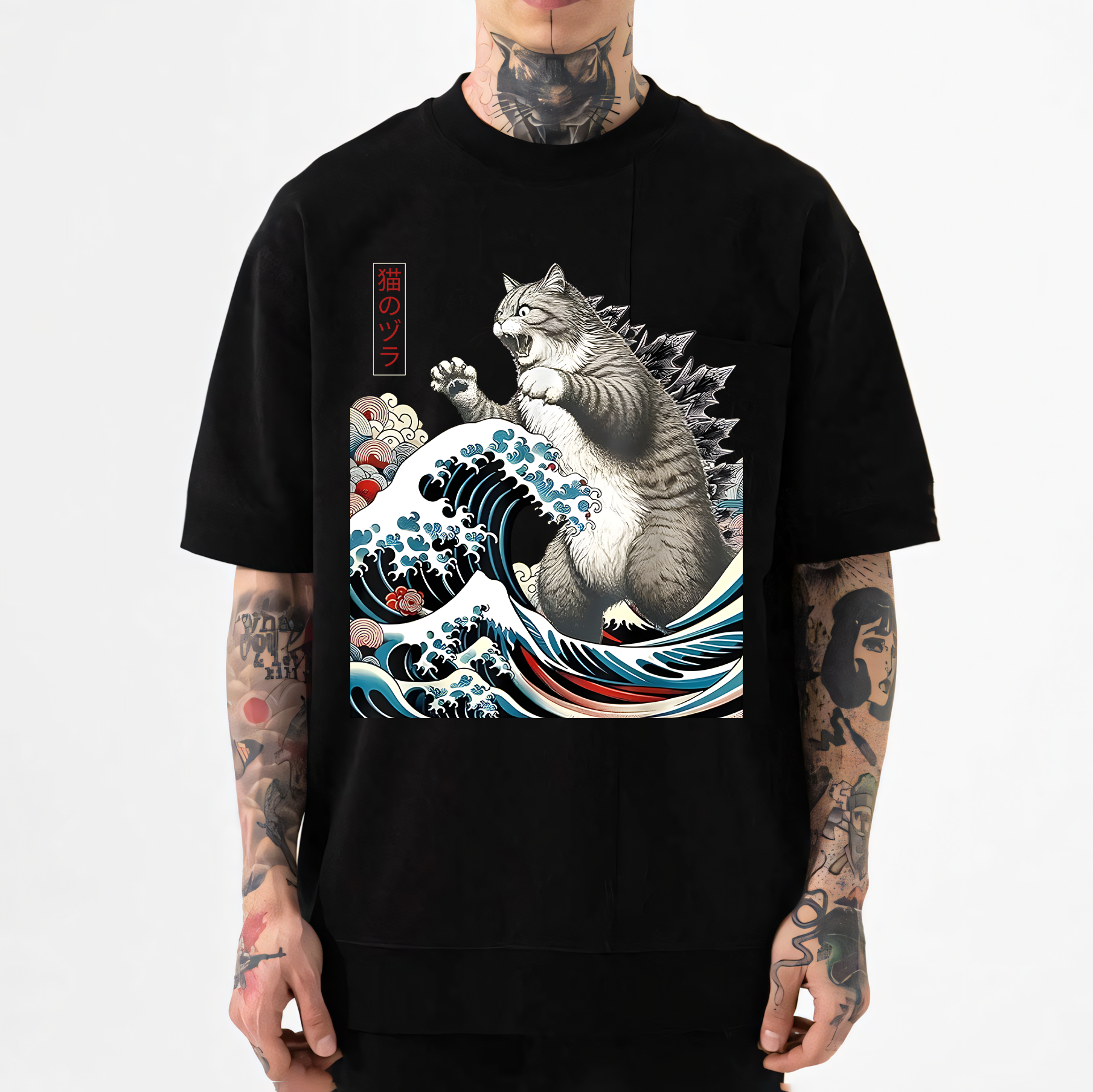 Cat Kaiju Ukiyoe Great Wave Japanese Style Classic Tee