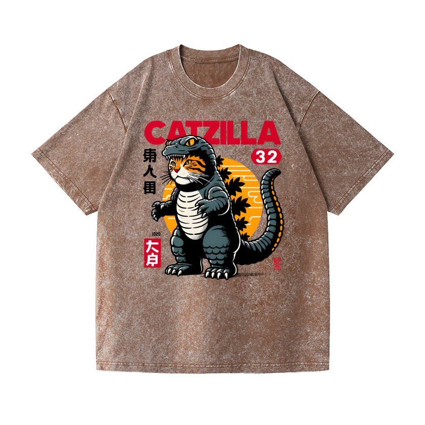 Cat Kaiju Vintage Wash Japanese Design T-Shirt