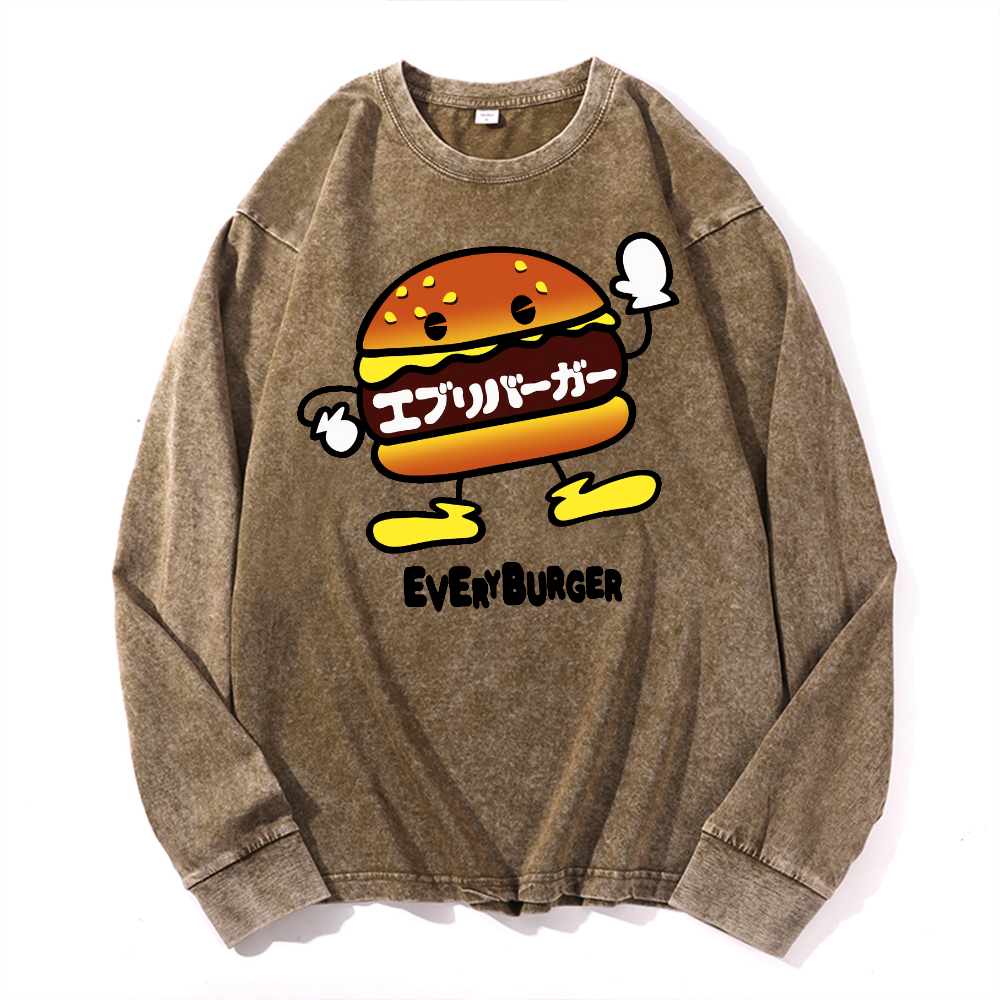 Burger Vintage Cotton Wash Crewneck Long-Sleeve T-Shirt